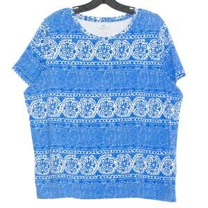 Talbots Womens Top Boho Coastal Grandma Cottage Feminine Boxy Blue 2X Petite